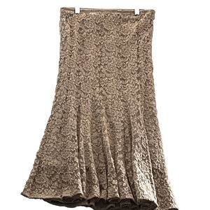 Icy Midi Skirt Sz Medium Lace Crochet Overlay Flare Swing Beige PullOn Feminine